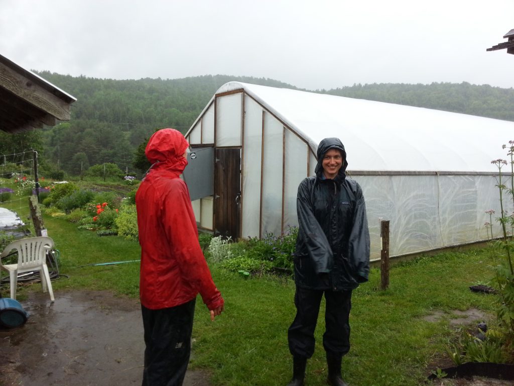 Karme Choling Garden: A morning's meditation is followed by work in the garden for Ciel Haviland and Marit Wilson.